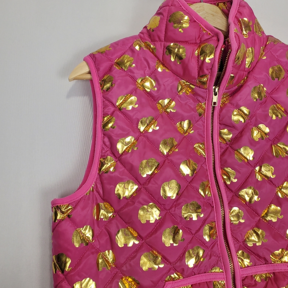 Simply Southern Pink Puffer Vest with Gold Elephant Pattern Size Medium - Picture 4 of 16